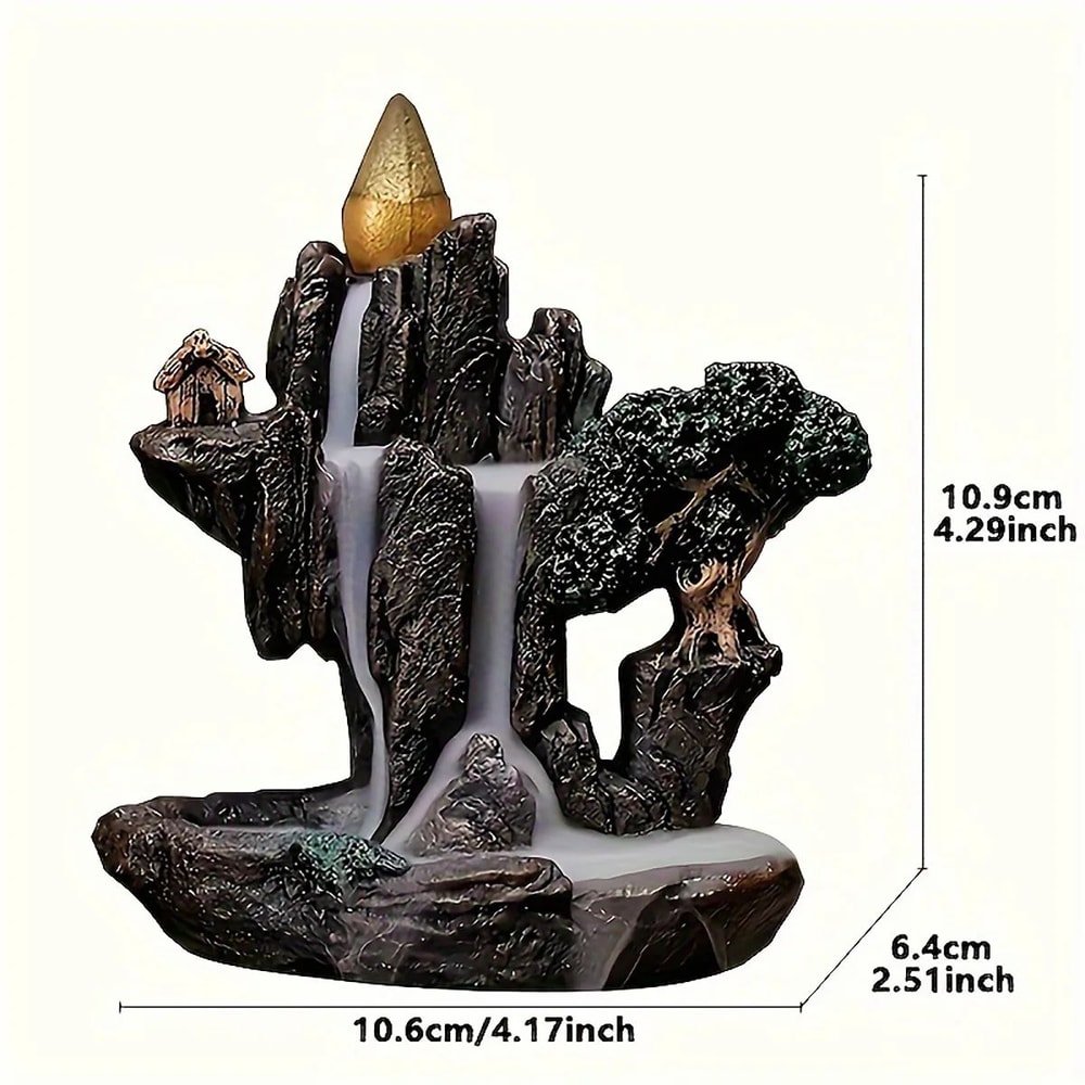 Mountain Waterfall Backflow Incense Burner Set Resin Aromatherapy Fountain With 60 Cones 5
