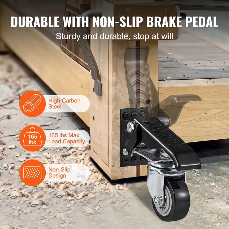 SucceBuy 4PCS Retractable Workbench Caster Wheels 165 Lbs Capacity 360 Swivel SideMounted Stepdown 3