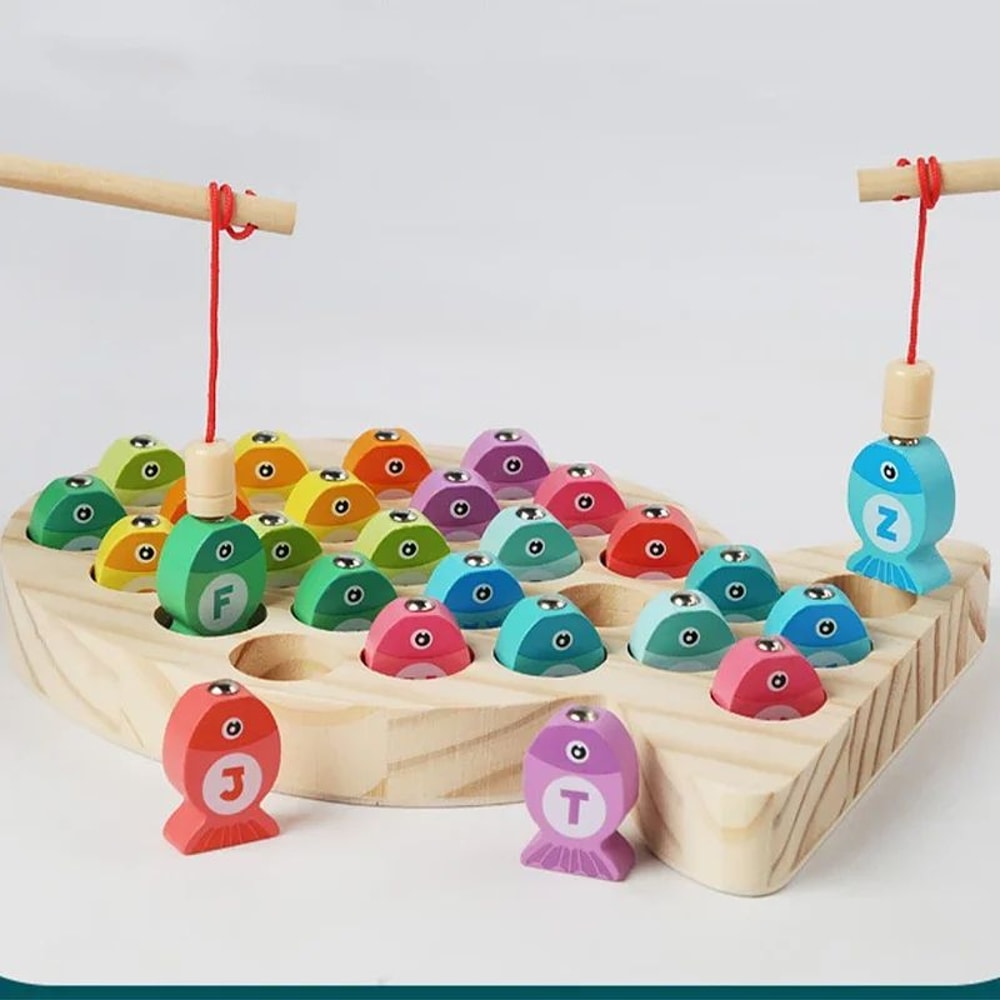 Wooden Montessori Fishing Toy Set Kids Number Alphabet Learning Game For Early Education Training 2