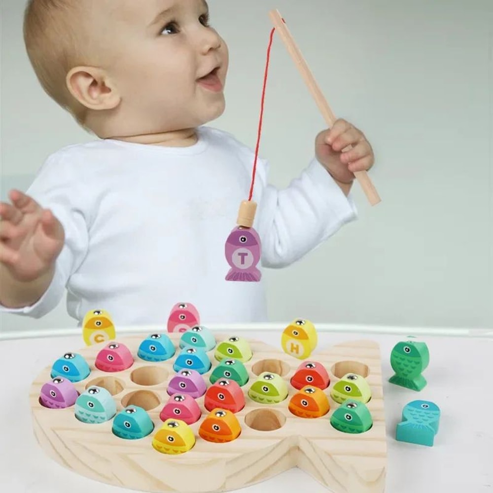 Wooden Montessori Fishing Toy Set Kids Number Alphabet Learning Game For Early Education Training 1