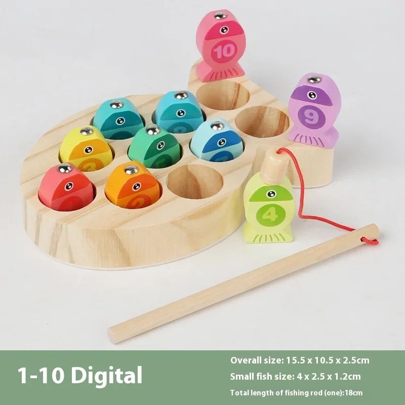 Wooden Montessori Fishing Toy Set Kids Number Alphabet Learning Game For Early Education Training 6