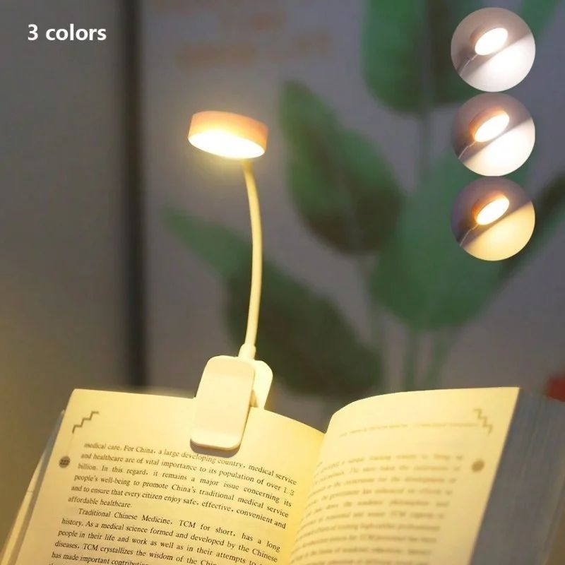 Portable LED ClipOn Reading Light 3 Color Modes Adjustable Brightness Book Light Battery Powered 2