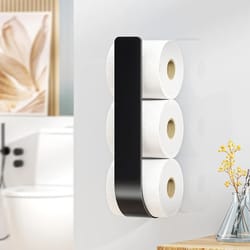 3-in-1 wall mounted toilet paper holder – black metal tissue rack with towel bar & hooks bathroom organizer