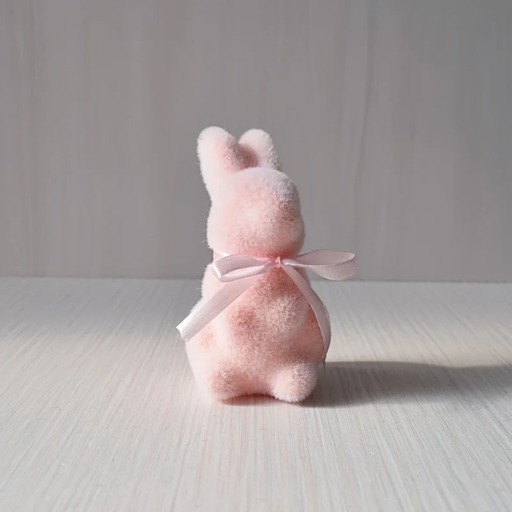 Easter Bunny Decorative Figurines Flocked Foam Rabbit Ornaments With Bow For Home Party Decor 8