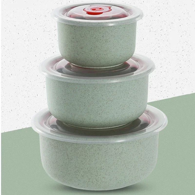 3Piece Wheat Straw FreshKeeping Bowl Set MicrowaveSafe Round Lunch Boxes With Lids 6