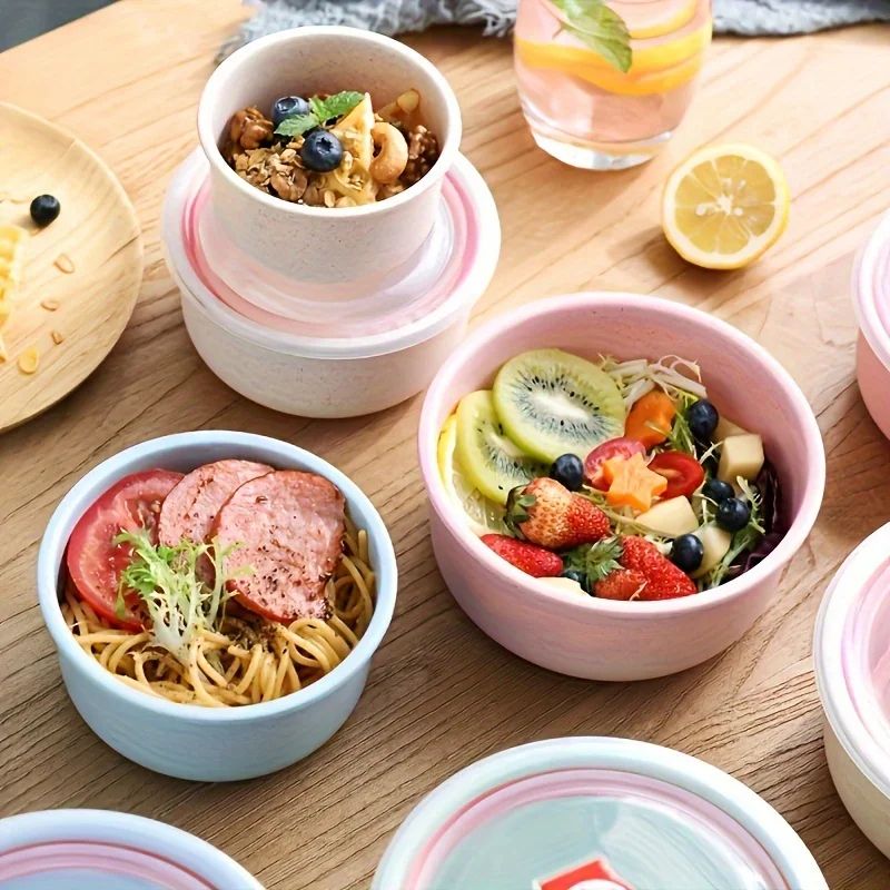 3Piece Wheat Straw Bowl Set MicrowaveSafe Freshness Food Containers With Lids For Soup Salad Lunc 2