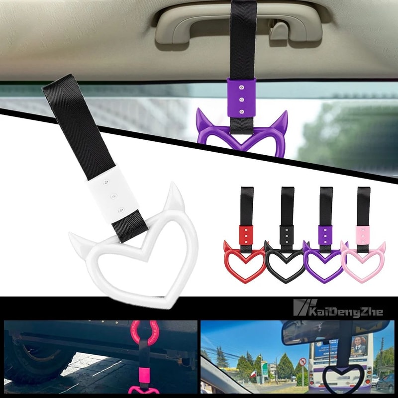 JDM Zurikawa Ring Handle Devil Heart Drift Charm Car Strap Interior Rear Bumper Warning Accessory 0