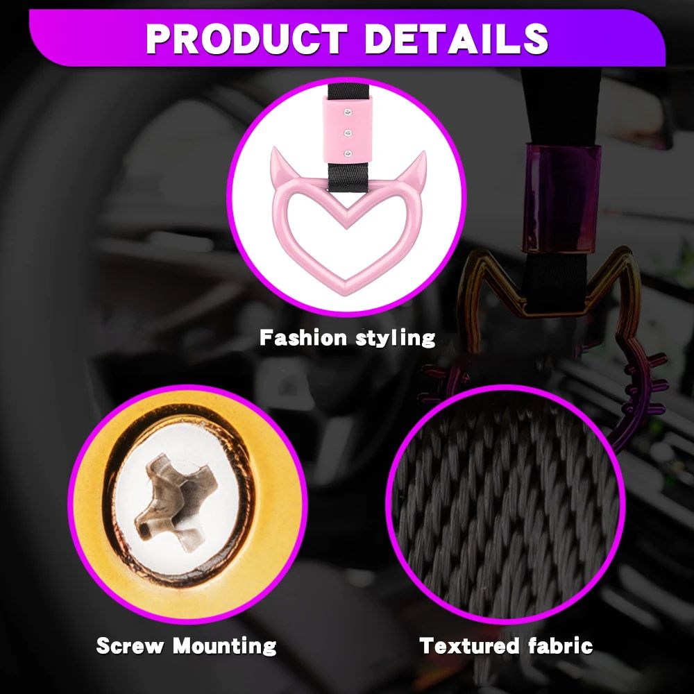 JDM Zurikawa Ring Handle Devil Heart Drift Charm Car Strap Interior Rear Bumper Warning Accessory 4