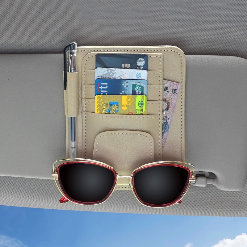 Car Sun Visor Organizer MultiPocket Storage Holder For Sunglasses Cards Auto Essentials 2