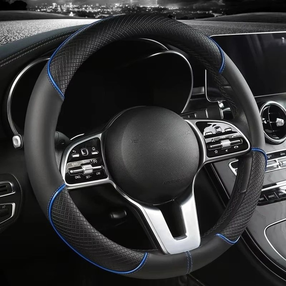 Leather Steering Wheel Cover Diamond Pattern AntiSlip Universal 14515 In Car Wheel Protector 0