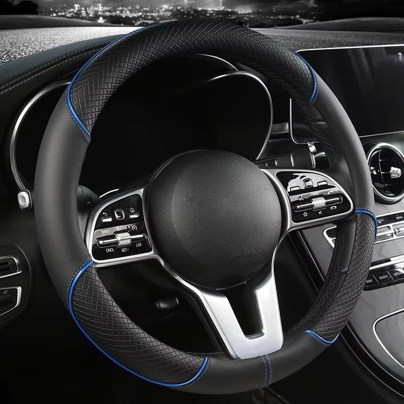 Leather Steering Wheel Cover Diamond Pattern AntiSlip Universal 14515 In Car Wheel Protector 0