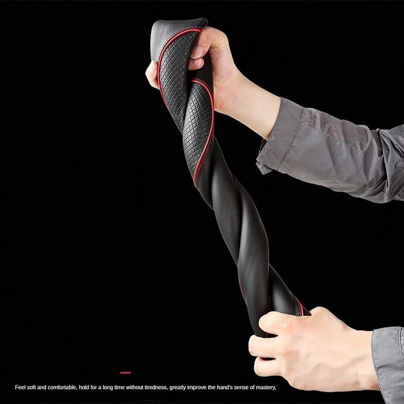 Leather Steering Wheel Cover Diamond Pattern AntiSlip Universal 14515 In Car Wheel Protector 2