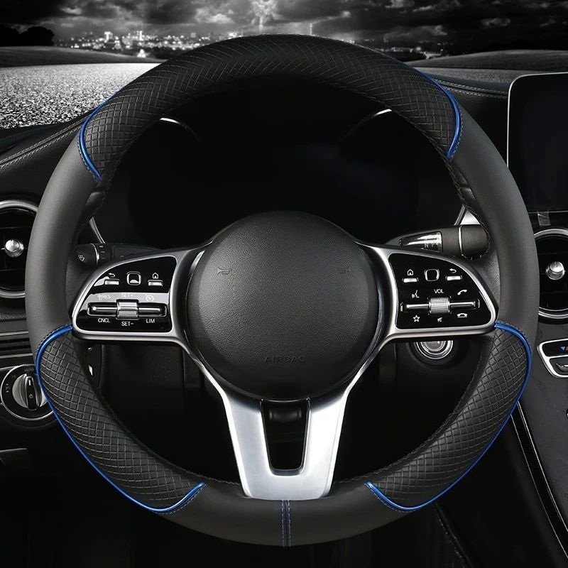 Leather Steering Wheel Cover Diamond Pattern AntiSlip Universal 14515 In Car Wheel Protector 6