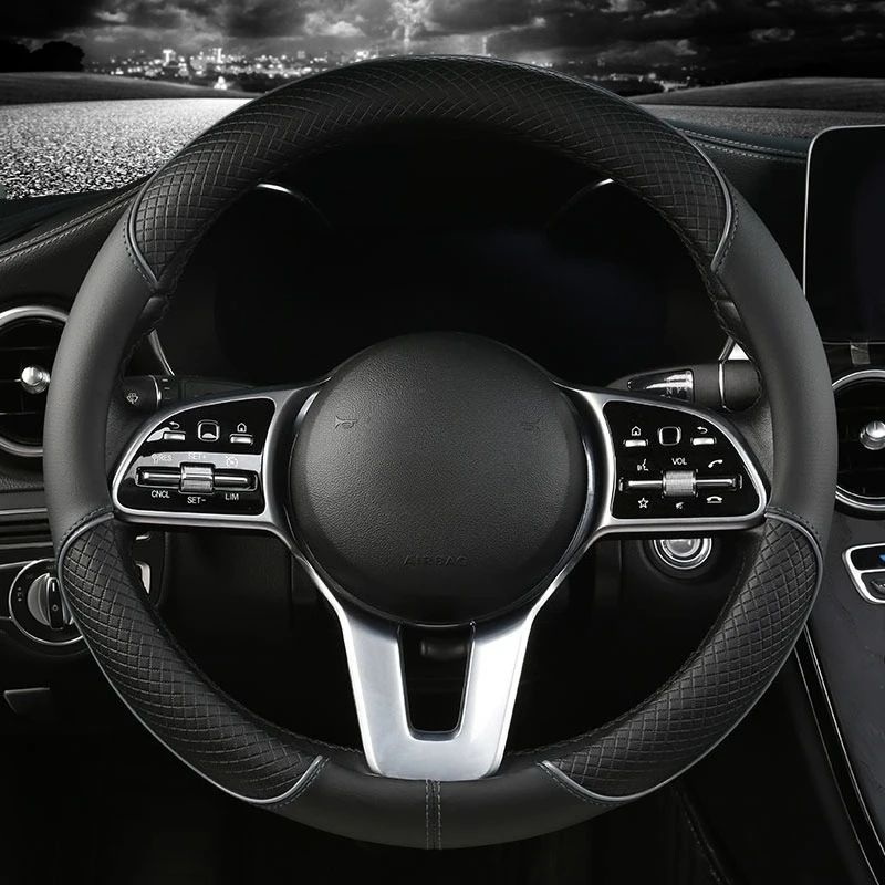 Leather Steering Wheel Cover Diamond Pattern AntiSlip Universal 14515 In Car Wheel Protector 8