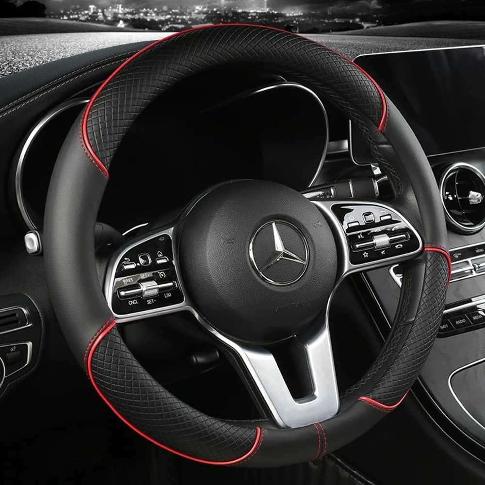 Leather Steering Wheel Cover Diamond Pattern AntiSlip Universal 14515 In Car Wheel Protector 9