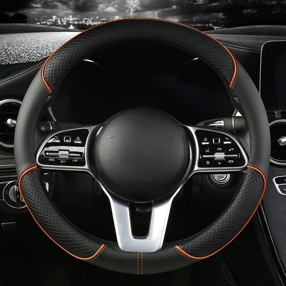 Leather Steering Wheel Cover Diamond Pattern AntiSlip Universal 14515 In Car Wheel Protector 10