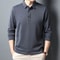 Mens Waffle Knit Polo Shirt Long Sleeve Casual Letter Print Lapel Top 6