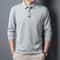 Mens Waffle Knit Polo Shirt Long Sleeve Casual Letter Print Lapel Top 7