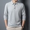 Mens Waffle Knit Polo Shirt Long Sleeve Casual Letter Print Lapel Top 7