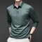 Mens Solid Polo Shirt Long Sleeve Business Casual Polo With Badge AntiWrinkle Breathable Shirt 6