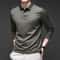Mens Solid Polo Shirt Long Sleeve Business Casual Polo With Badge AntiWrinkle Breathable Shirt 7