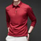 Mens Solid Polo Shirt Long Sleeve Business Casual Polo With Badge AntiWrinkle Breathable Shirt 9