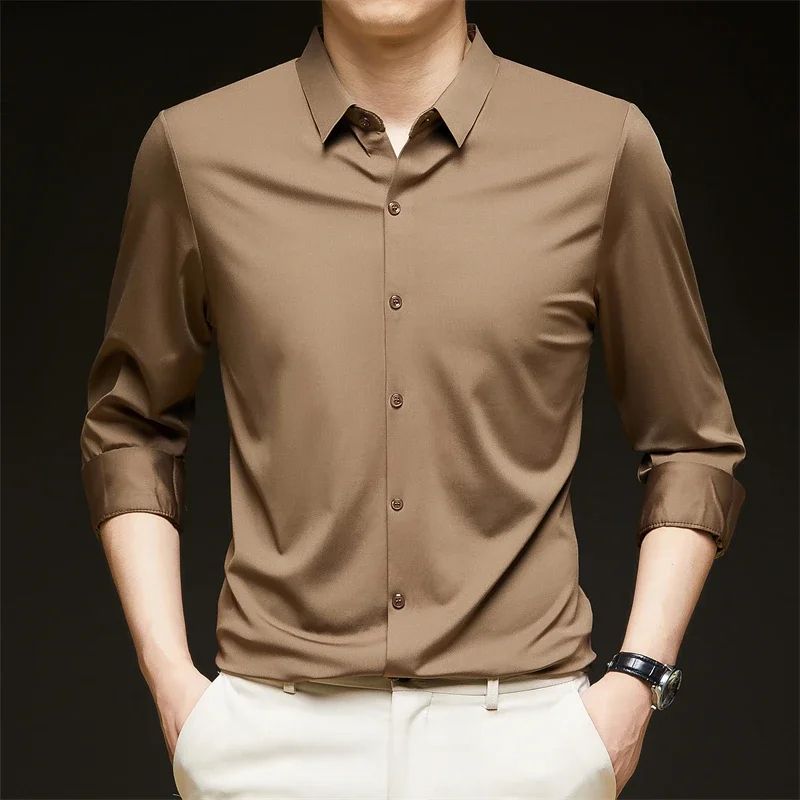 Mens Long Sleeve ButtonUp Shirt WrinkleResistant Solid Casual Business Shirt Breathable AllSeason 11