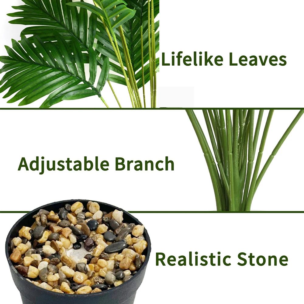 Artificial Areca Palm Plant Faux Indoor Tree Decor 24 Leaves Fake Plant In Pot For Home Office De 2