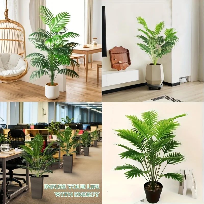 Artificial Areca Palm Plant Faux Indoor Tree Decor 24 Leaves Fake Plant In Pot For Home Office De 3