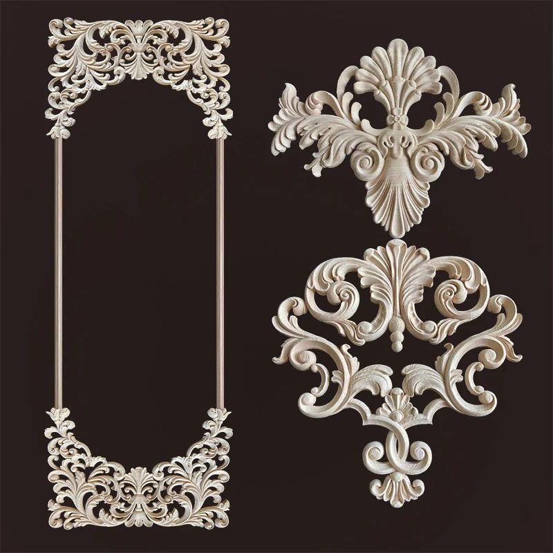 Wood Corner Appliques Carved Floral Wood Onlays For Furniture Wall Decor DIY Vintage Trim 2