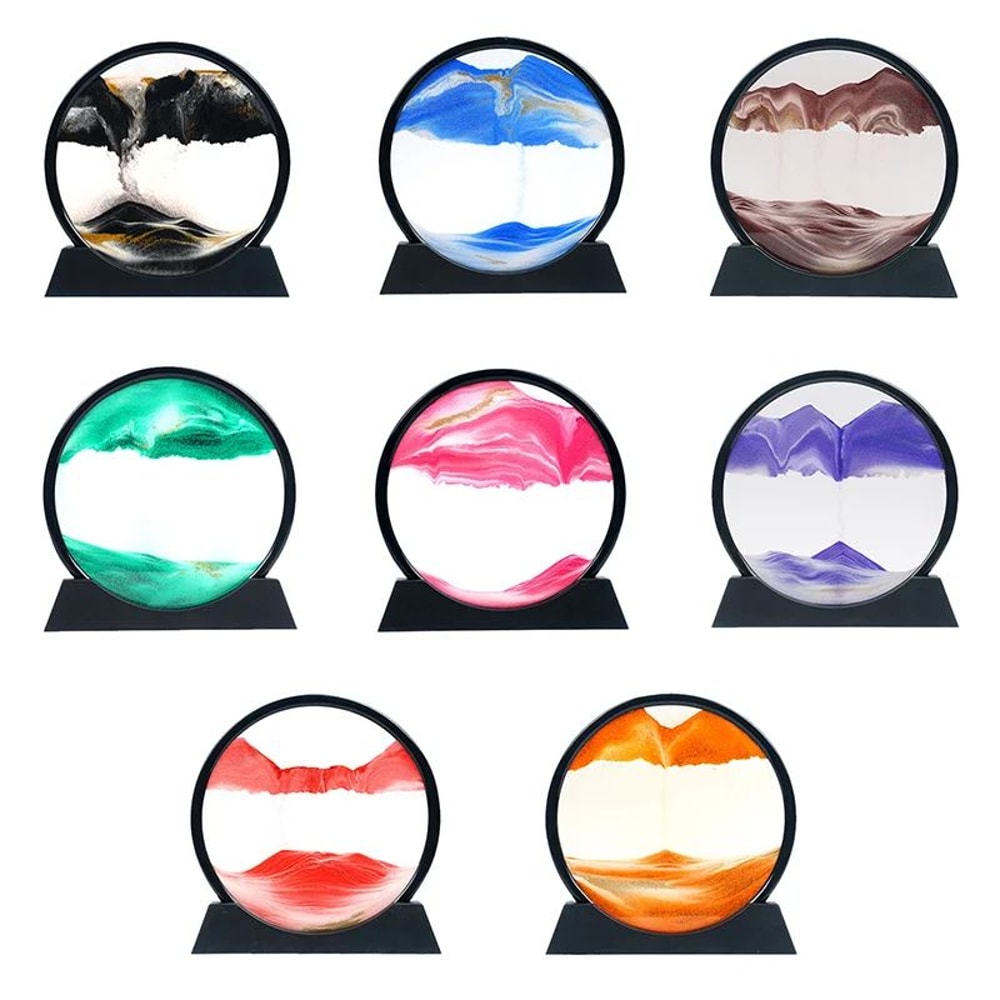 3D Moving Sand Art Frame Round Quicksand Glass Hourglass Deep Sea Sandscape Decor 5