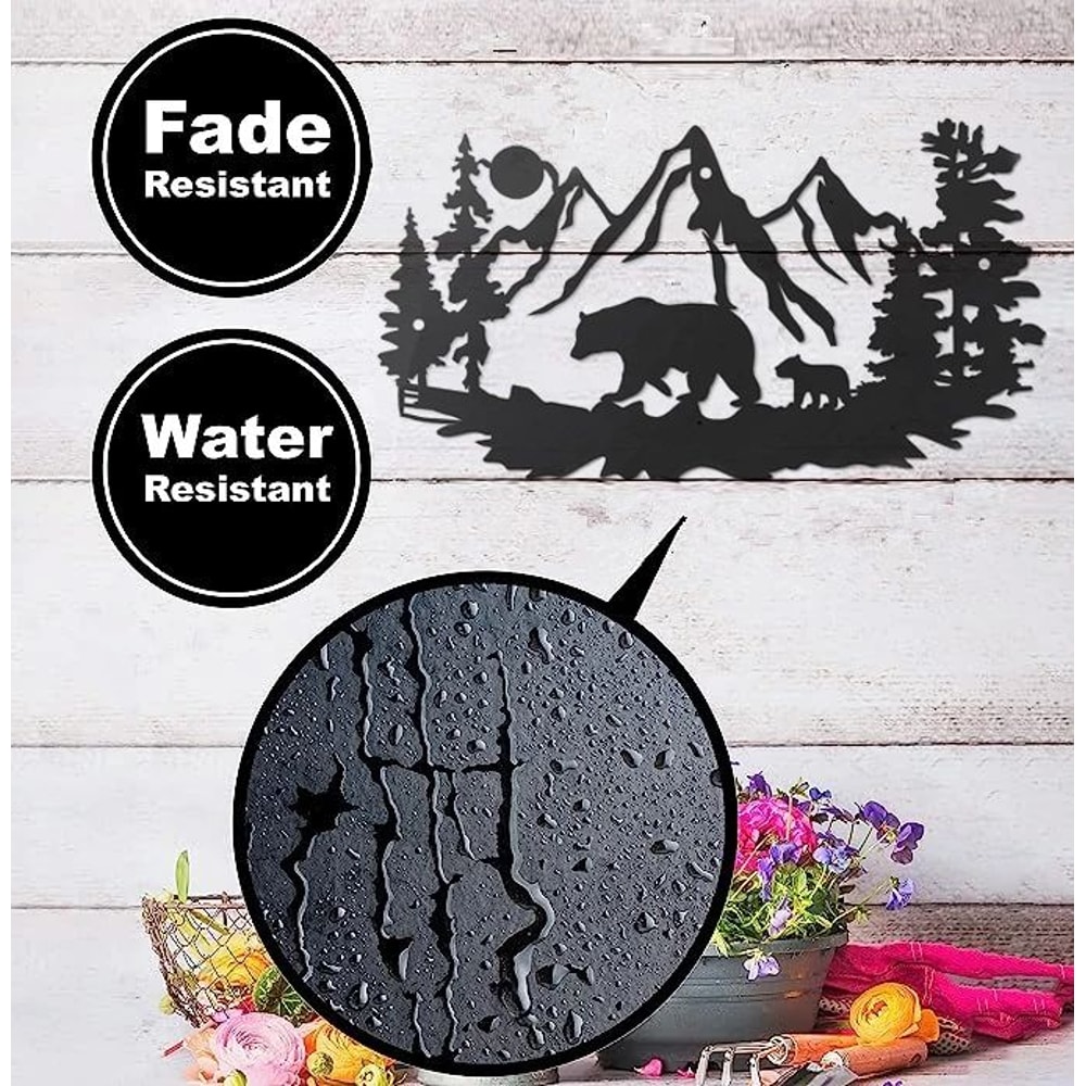 Bear Metal Wall Decor Rustic Cabin Wall Art With Pine Tree Forest Design For Lodge Hunting Decor 4