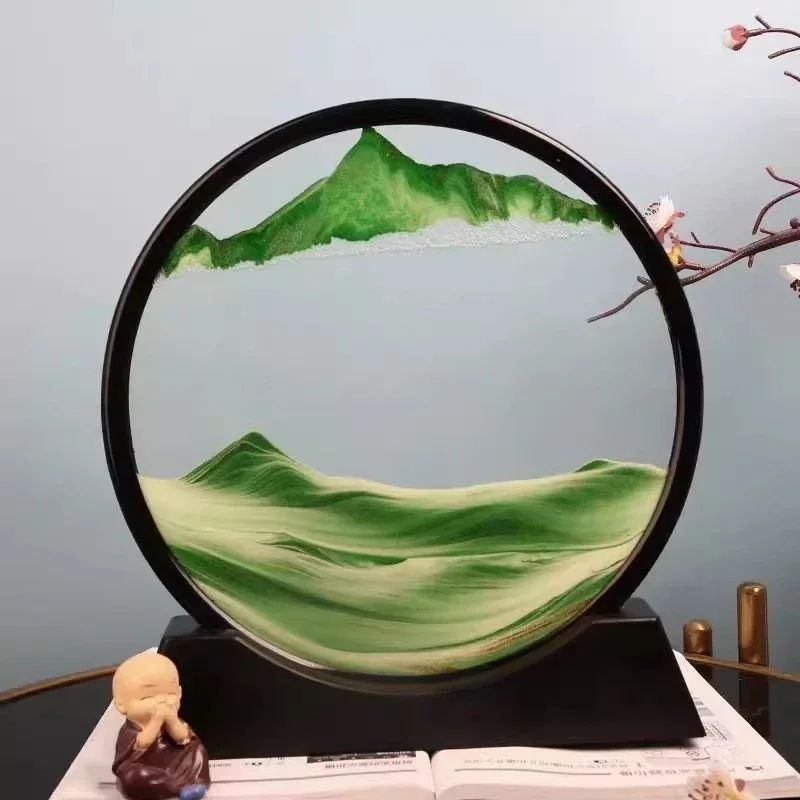 3D Moving Sand Art Frame Round Quicksand Glass Sandscape Hourglass Desk Decor Relaxing Gift 6
