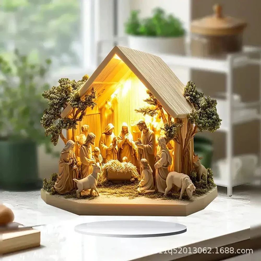 Acrylic Nativity Ornament 2D Jesus Birth Scene Tabletop Decor Tree Of Life Family Statue 3