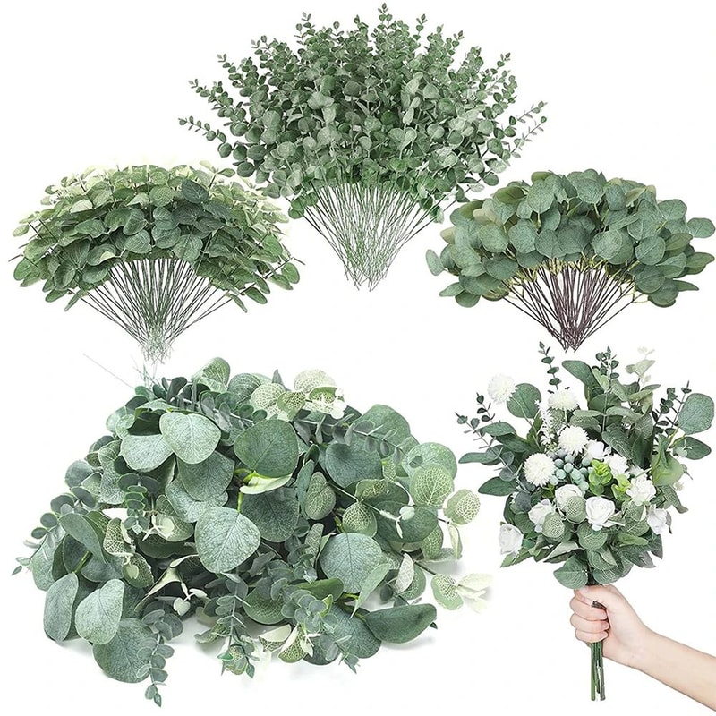 Artificial Eucalyptus Leaves Stems Bulk Set Realistic Silver Dollar Greenery For Wedding Home Dec 5