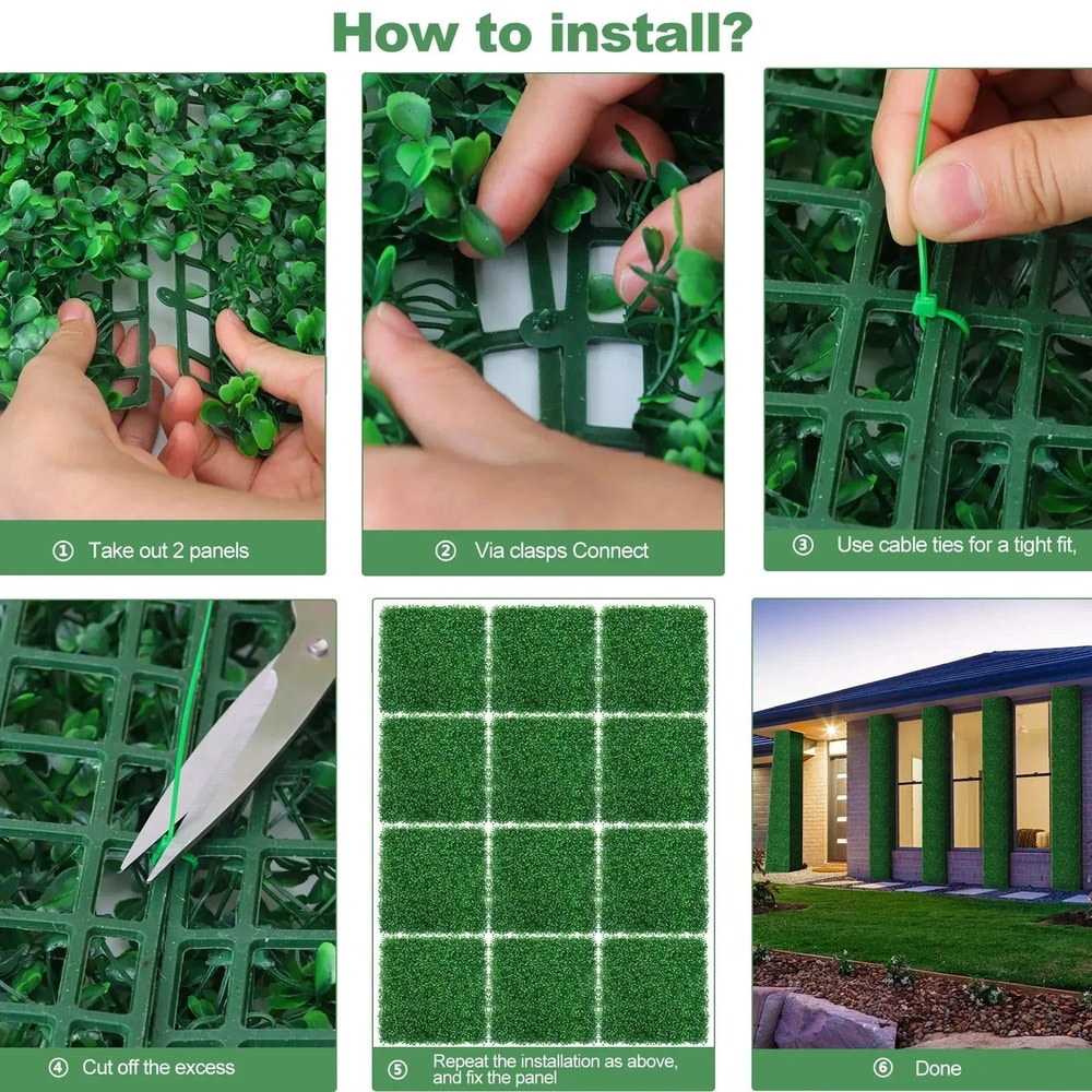 10pcs Artificial Boxwood Hedge Wall Panels UV Protected Greenery Privacy Fence Decor 3