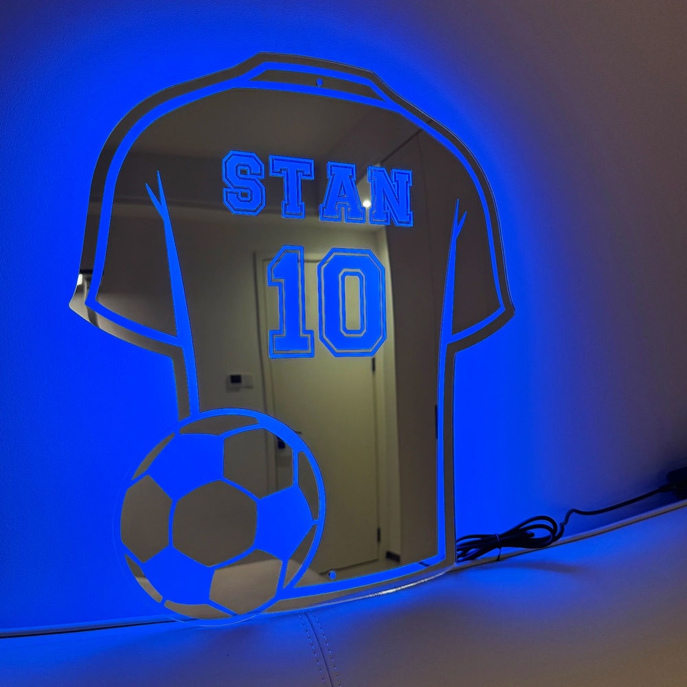 Custom Football Shirt LED Mirror Personalized Acrylic Wall Decor With Remote App Control 0
