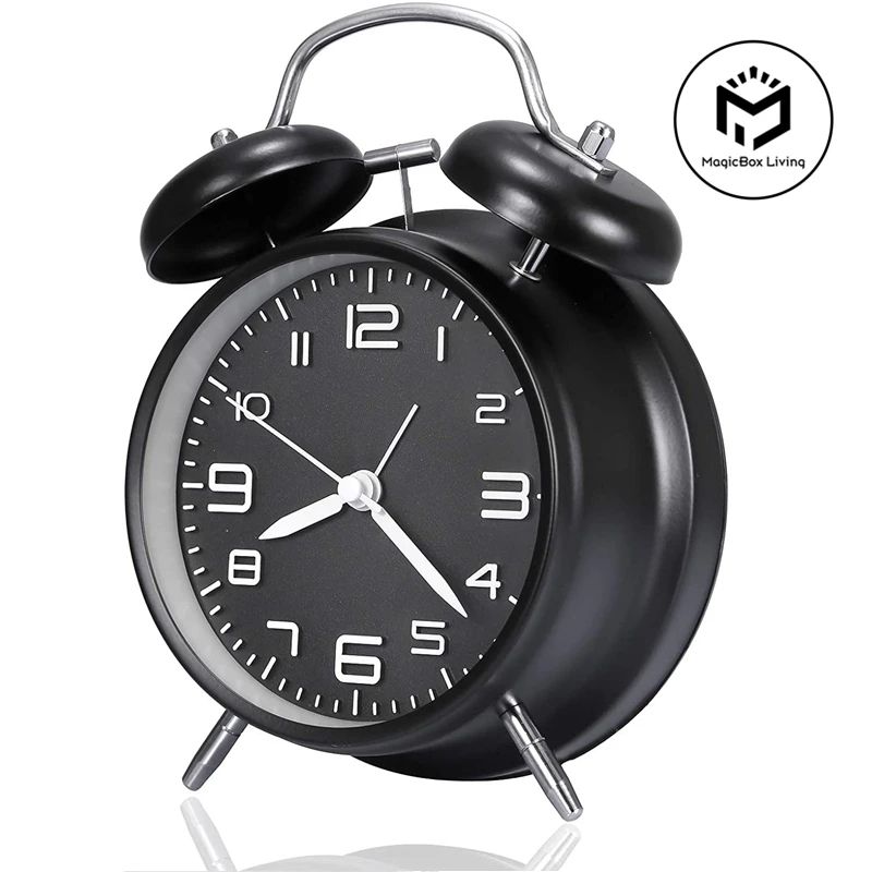 4Inch Twin Bell Loud Alarm Clock Metal Retro Desk Clock With Backlight For Heavy Sleepers 5