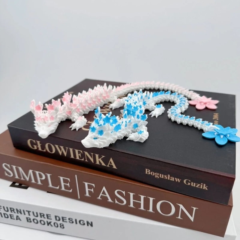 3D Printed Cherry Blossom Dragon Figurine Movable Joint Love Dragon Desk Decor Ornament 4