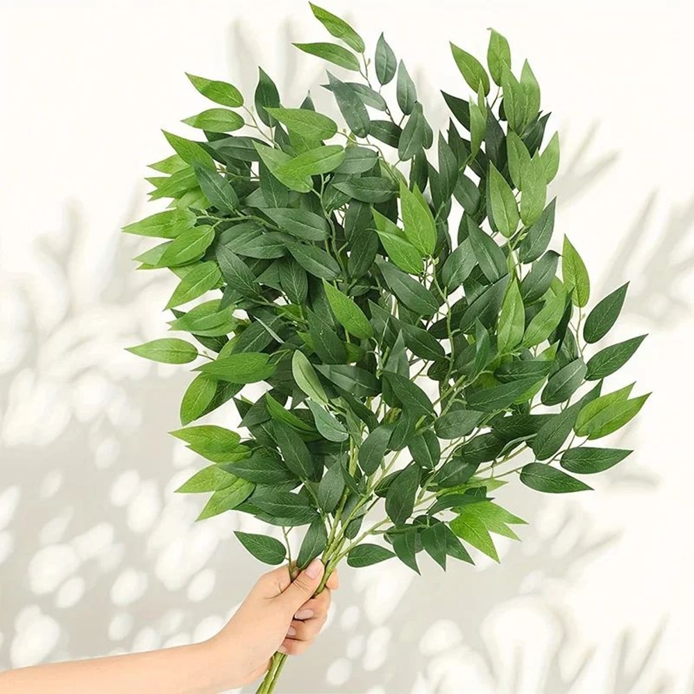 10pcs Artificial Italian Ruscus Greenery Stems Lush Faux Green Leaves For Wedding Home Decor 4