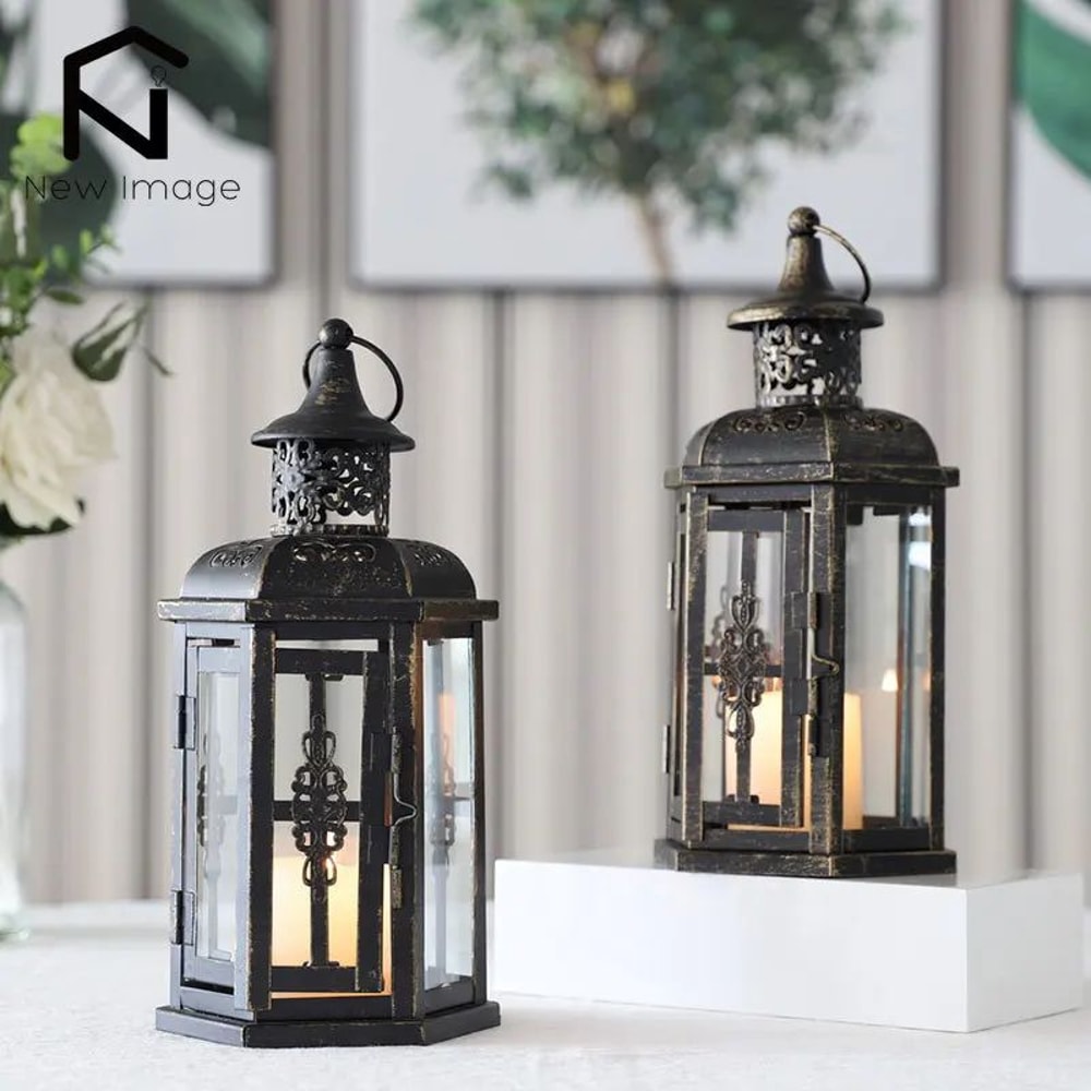 Vintage Nordic Iron Candle Lantern Hanging Black Decorative Lantern For Home Wedding Decor 3