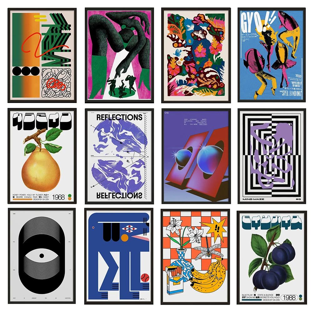 Classic Retro Abstract Canvas Wall Art Minimalist Vertical Abstract Poster Print Unframed 1