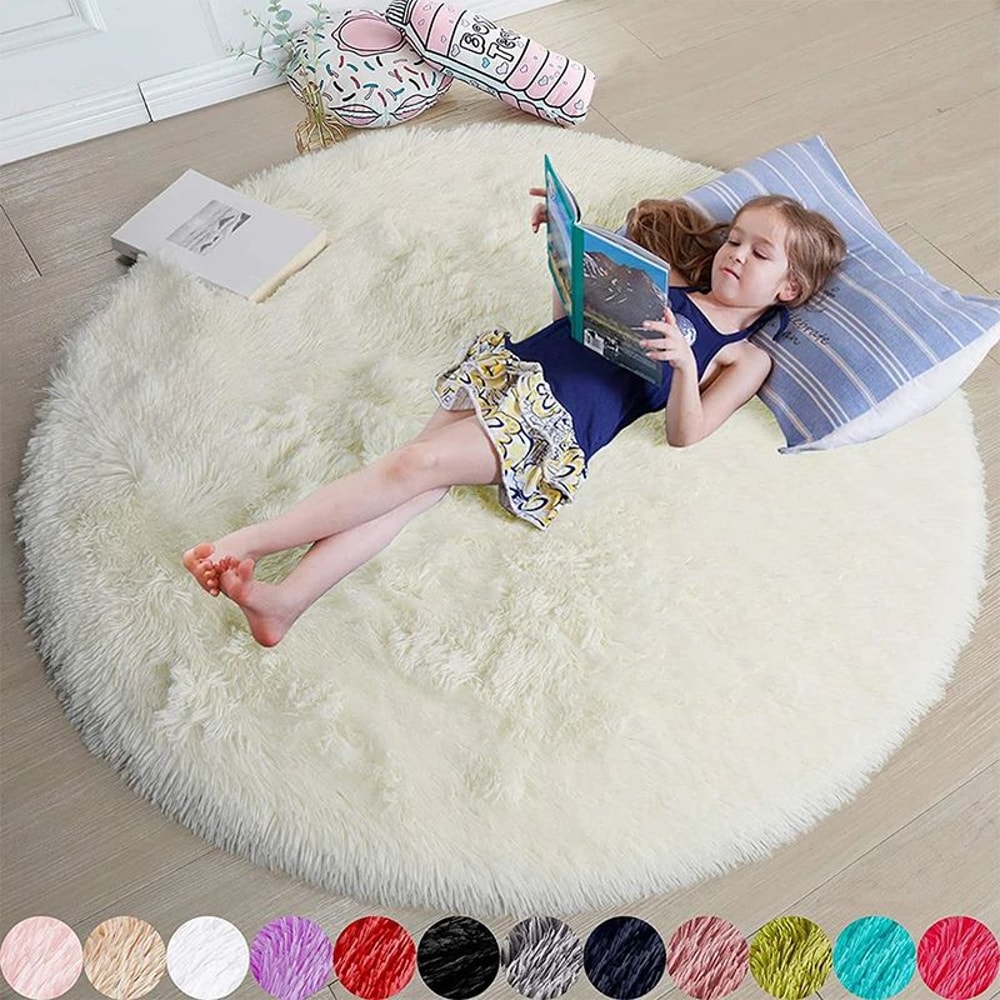 Fluffy Round Shaggy Area Rug Soft Plush Carpet For Bedroom Nursery Living Room 10