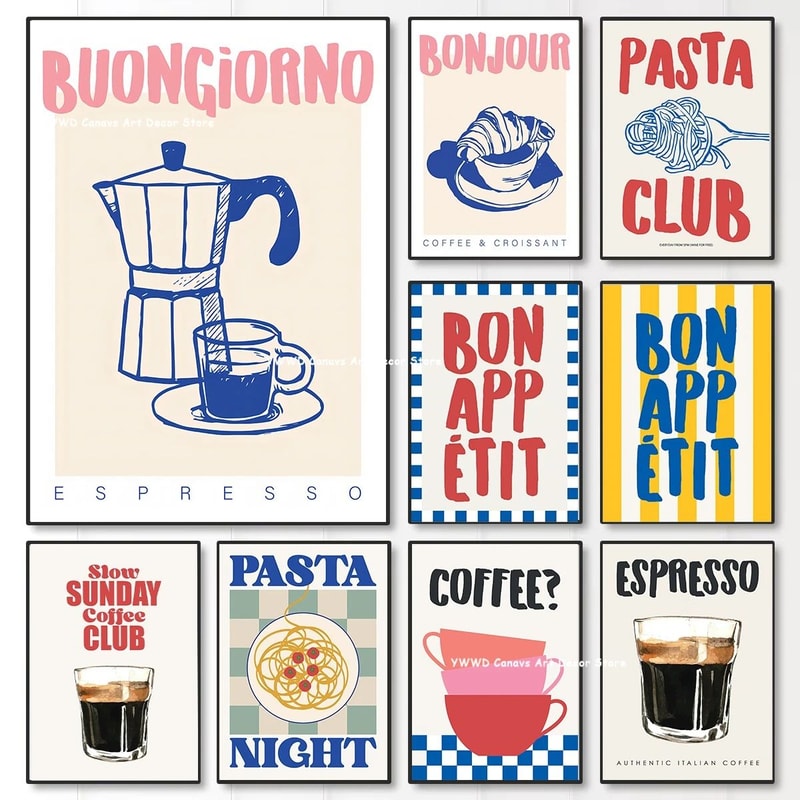 Bon Appetit Kitchen Canvas Poster Coffee Espresso Typography Wall Art For Dining Room Decor 3