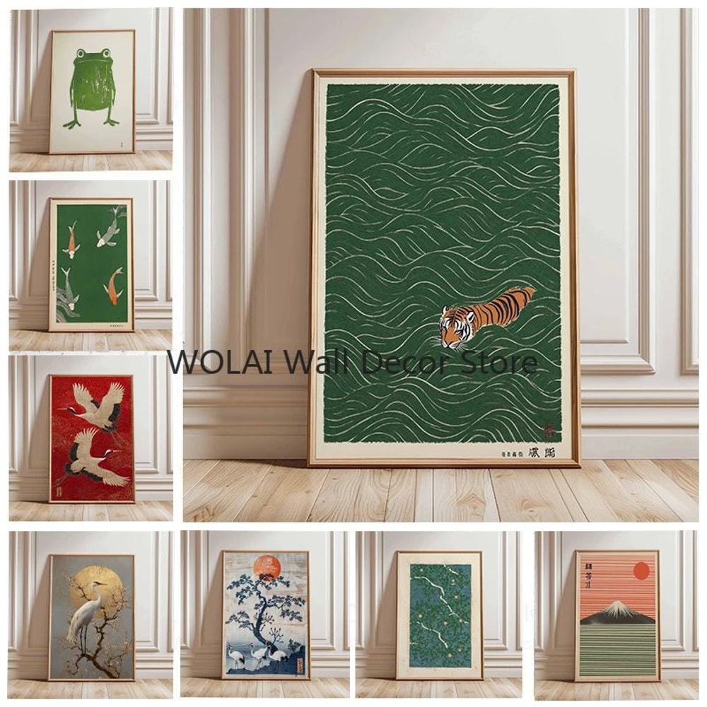 Japanese Tiger Koi Canvas Wall Art Asian Animal Print Poster For Modern Home DecorBring Strength 0