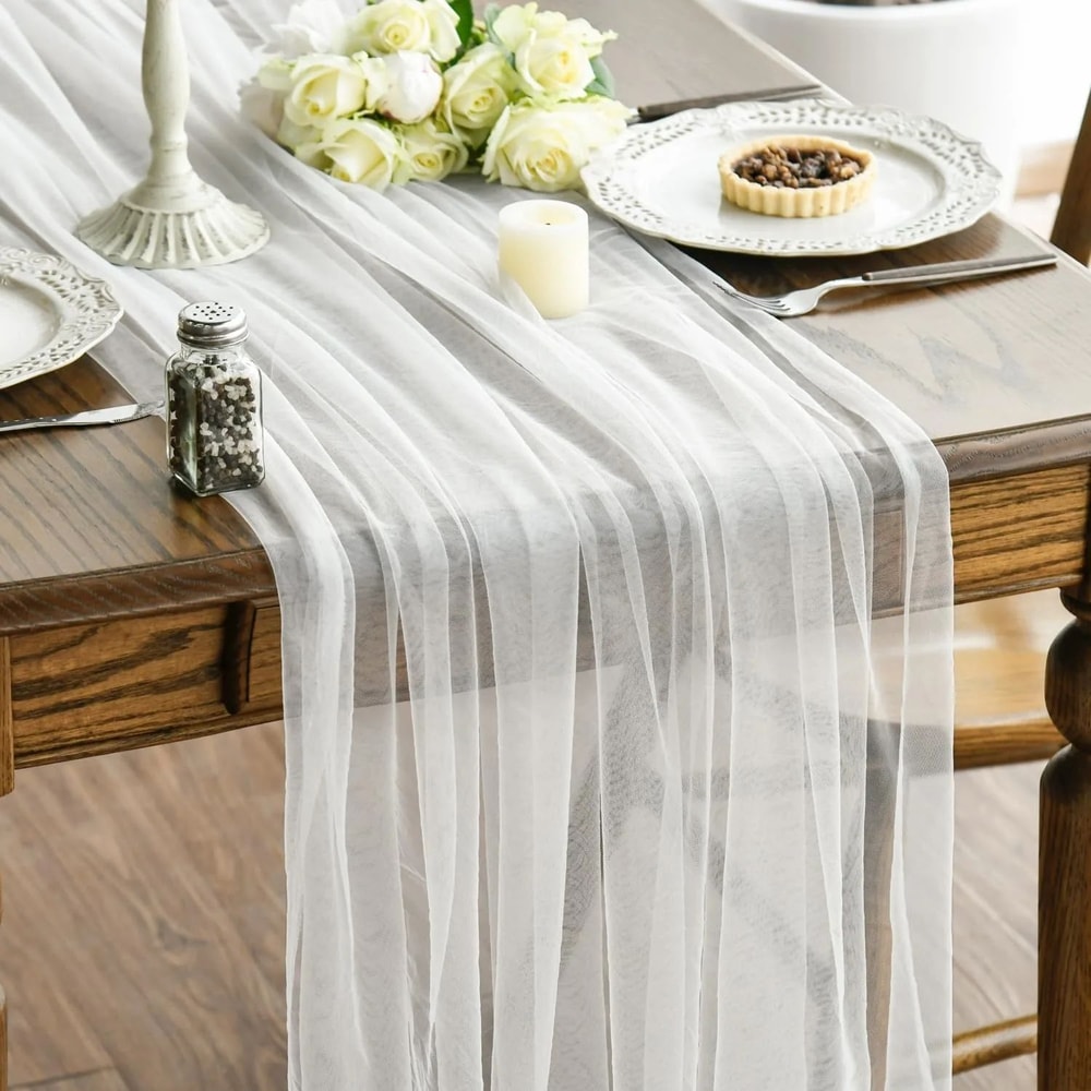 Sheer Gauze Table Runner Elegant Wedding Party Arch Draping Table Decor 13
