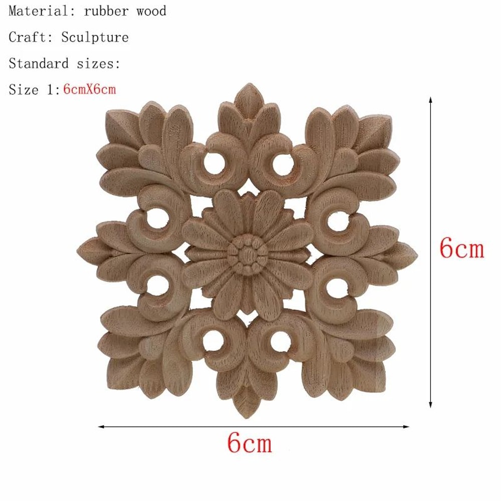Vintage Floral Wood Carved Appliques Natural Oak Decorative Furniture Wall Trim Ornament 19