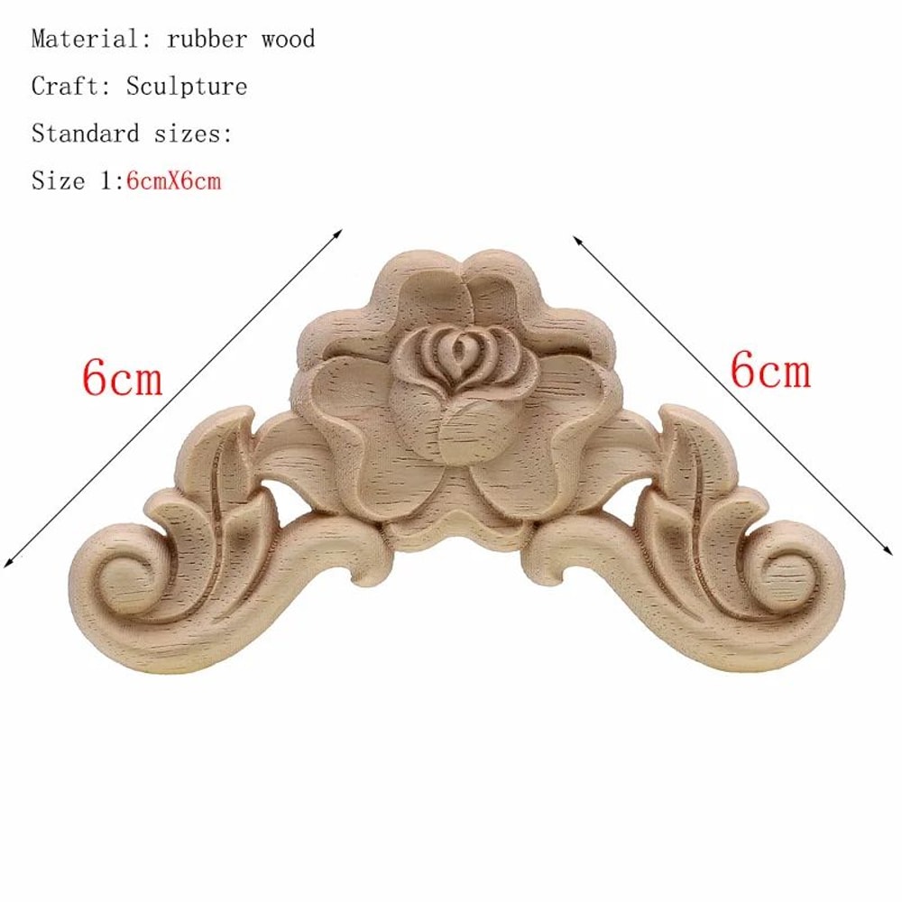 Vintage Floral Wood Carved Appliques Natural Oak Decorative Furniture Wall Trim Ornament 12