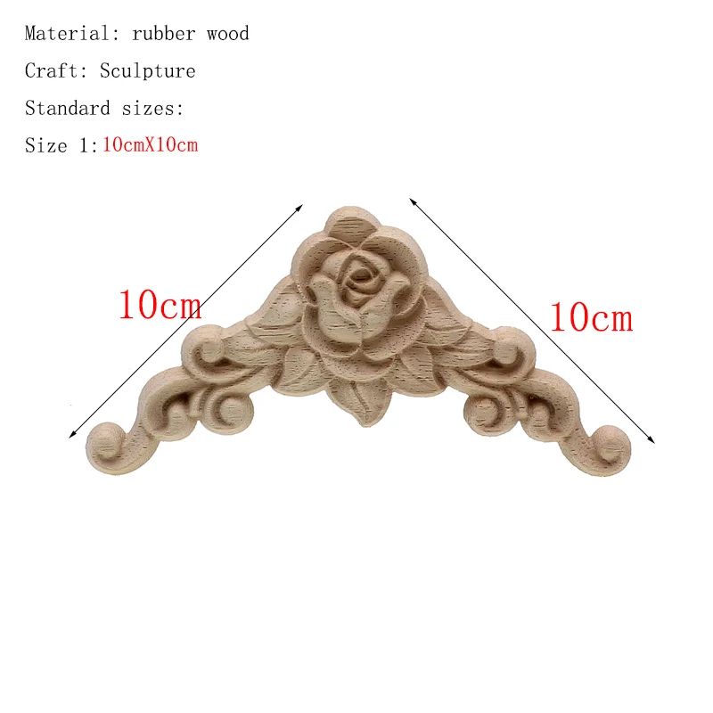 Vintage Floral Wood Carved Appliques Natural Oak Decorative Furniture Wall Trim Ornament 10