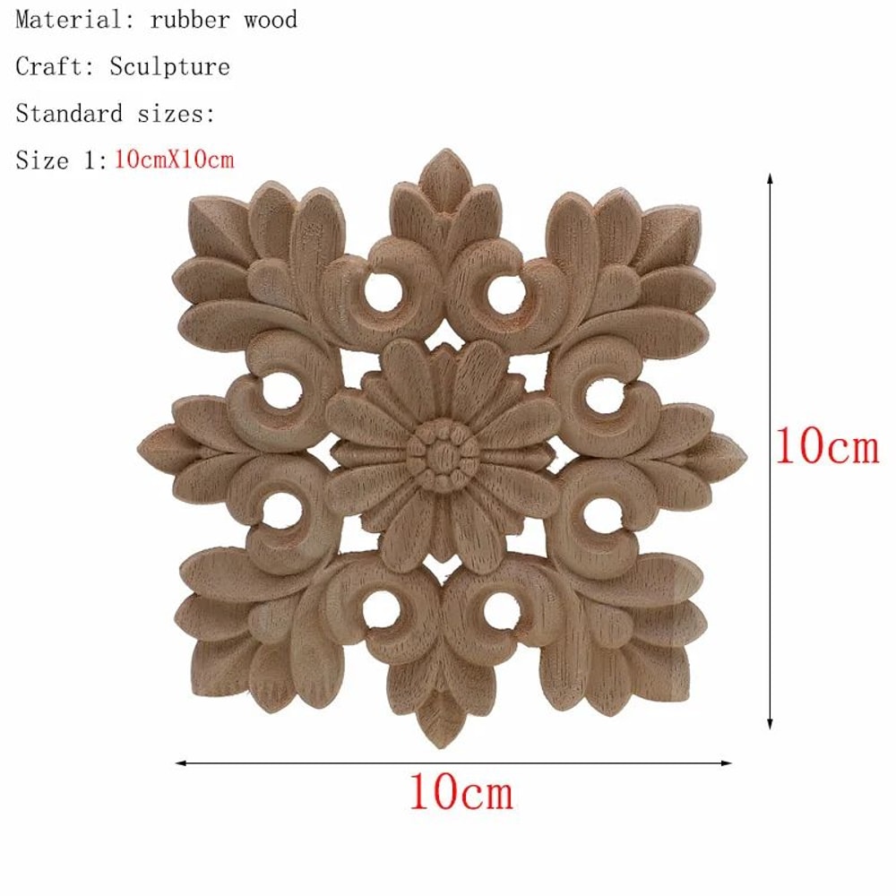 Vintage Floral Wood Carved Appliques Natural Oak Decorative Furniture Wall Trim Ornament 20